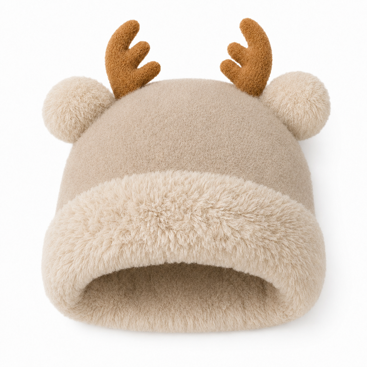 Reindeer Antler Plush Knit Beanie for Women