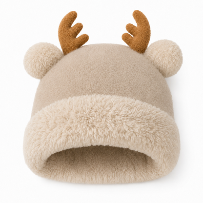 Reindeer Antler Plush Knit Beanie for Women