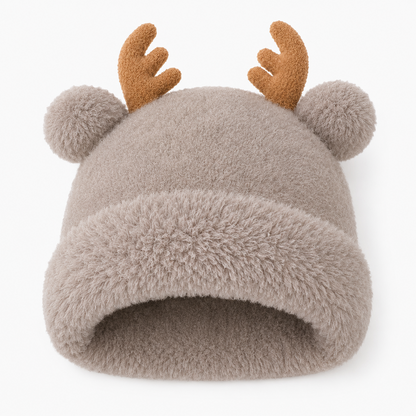 Reindeer Antler Plush Knit Beanie for Women