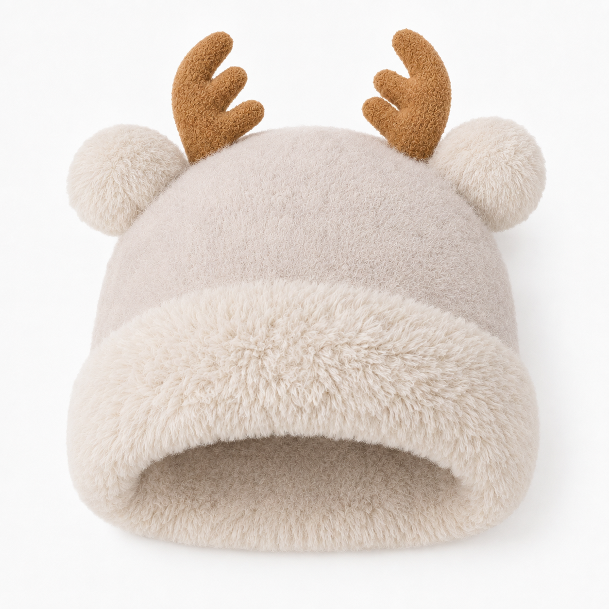 Reindeer Antler Plush Knit Beanie for Women
