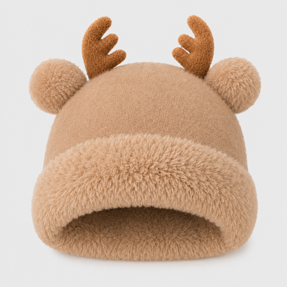 Reindeer Antler Plush Knit Beanie for Women