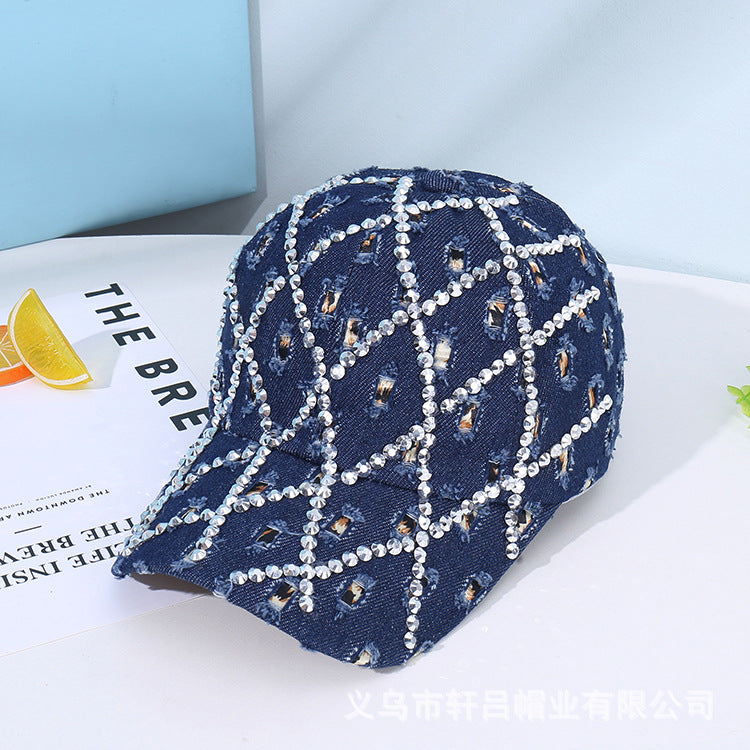 Rhinestone Cowboy Cap | Distressed Denim Baseball Hat