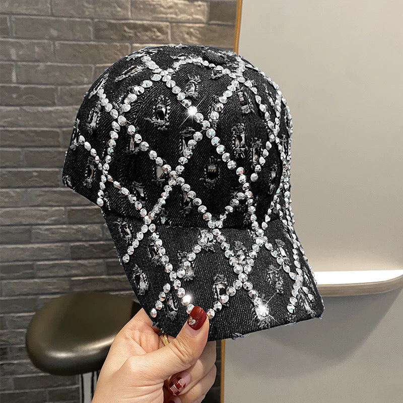 Rhinestone Cowboy Cap | Distressed Denim Baseball Hat