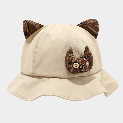 Retro Devil Kitten Bucket Hat - Cute Casual Sun Hat
