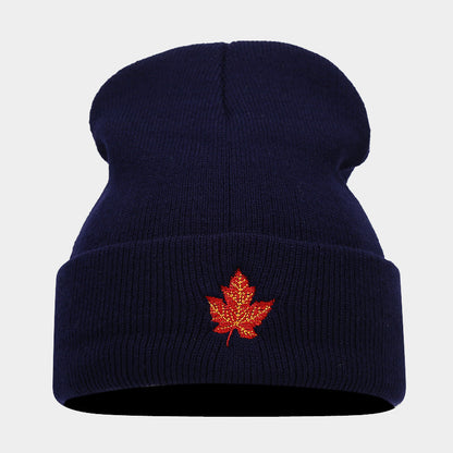 Red Maple Leaf Knit Beanie: Street Style Warm Hat