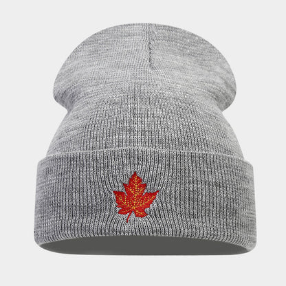 Red Maple Leaf Knit Beanie: Street Style Warm Hat