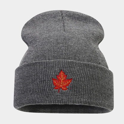 Red Maple Leaf Knit Beanie: Street Style Warm Hat