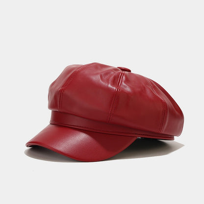 Retro PU Leather Octagonal Cap - Chic British Style