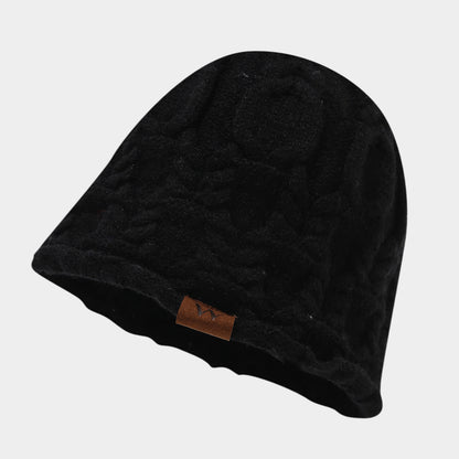 Retro Twist Knit Beanie with Leather Label