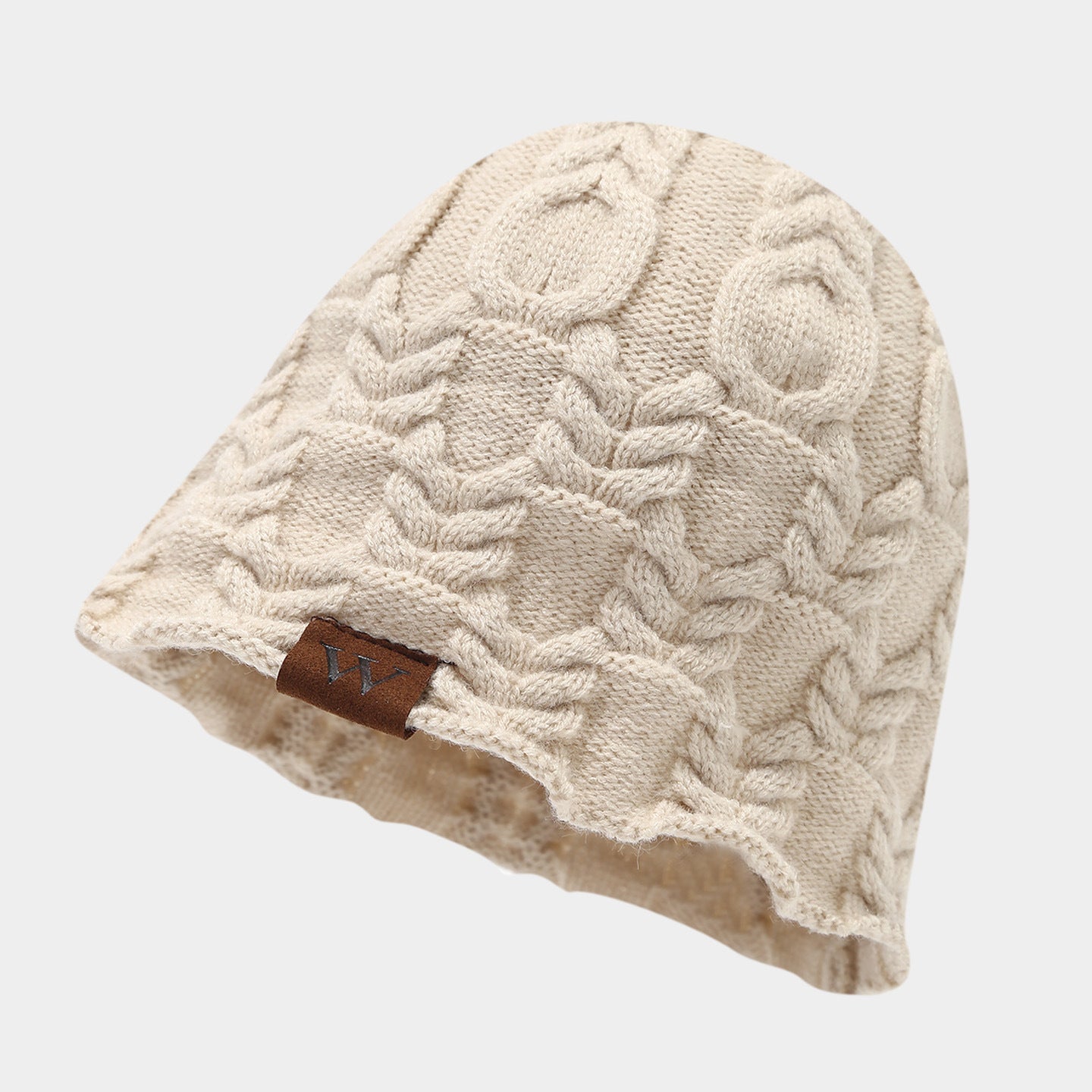 Retro Twist Knit Beanie with Leather Label