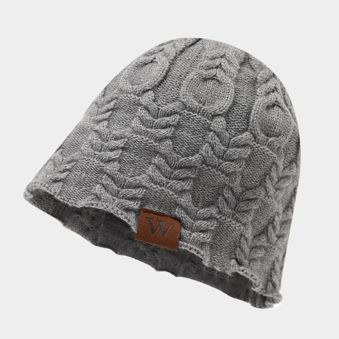 Retro Twist Knit Beanie with Leather Label
