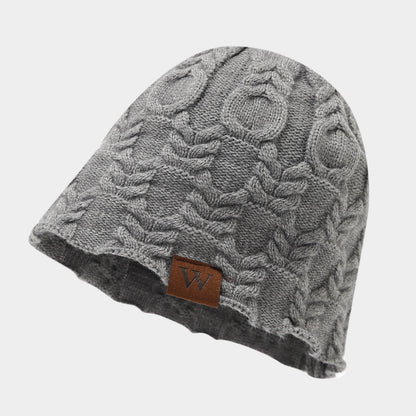 Retro Twist Knit Beanie with Leather Label
