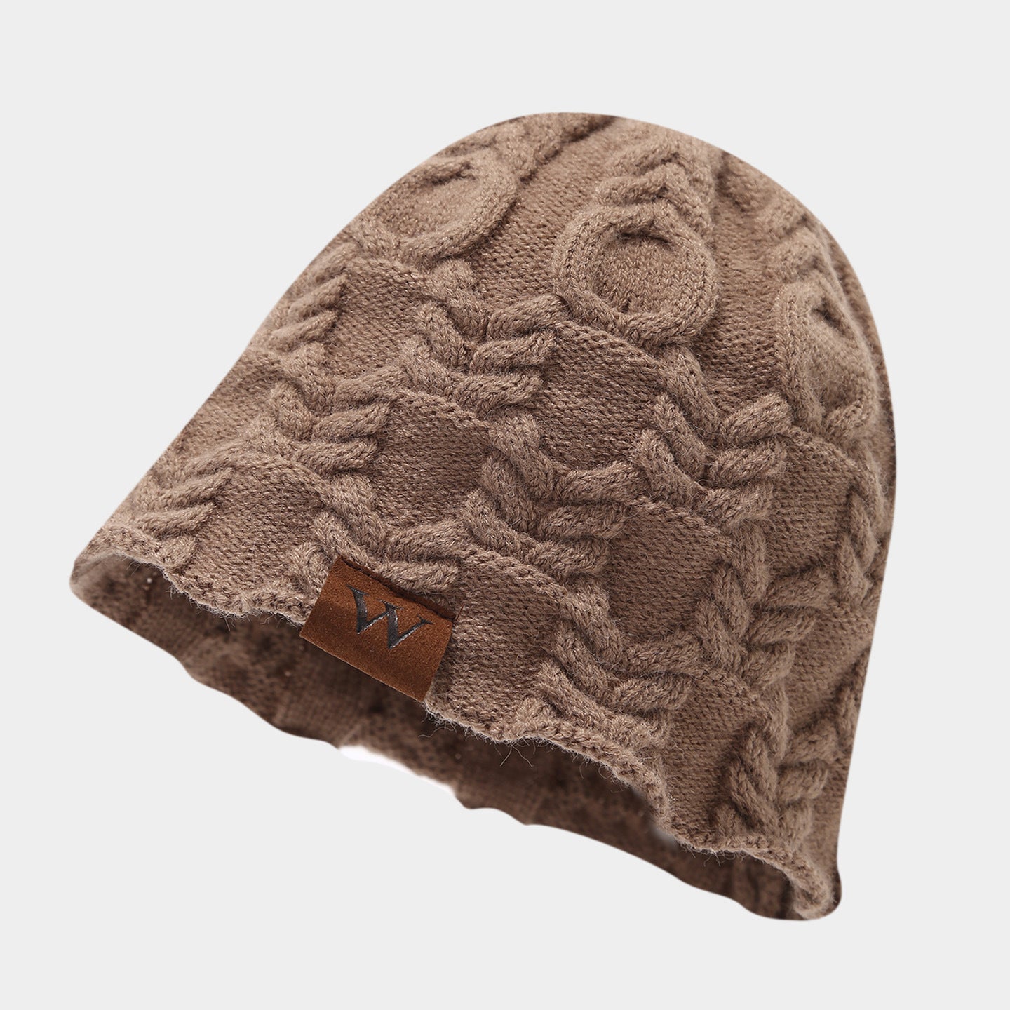 Retro Twist Knit Beanie with Leather Label