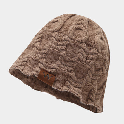 Retro Twist Knit Beanie with Leather Label