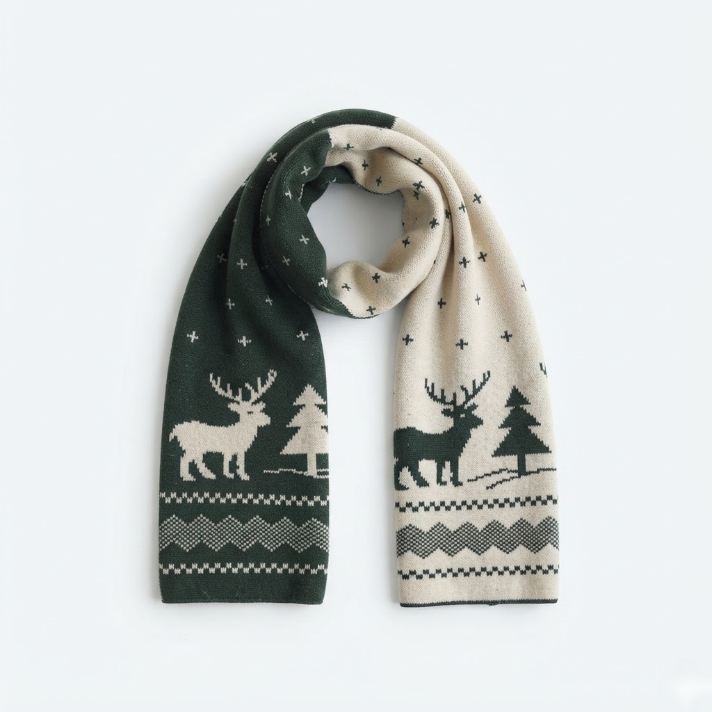Reindeer & Tree Pom-Pom Beanie – Cozy Winter Knit Hat for Holiday Season