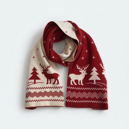 Reindeer & Tree Pom-Pom Beanie – Cozy Winter Knit Hat for Holiday Season