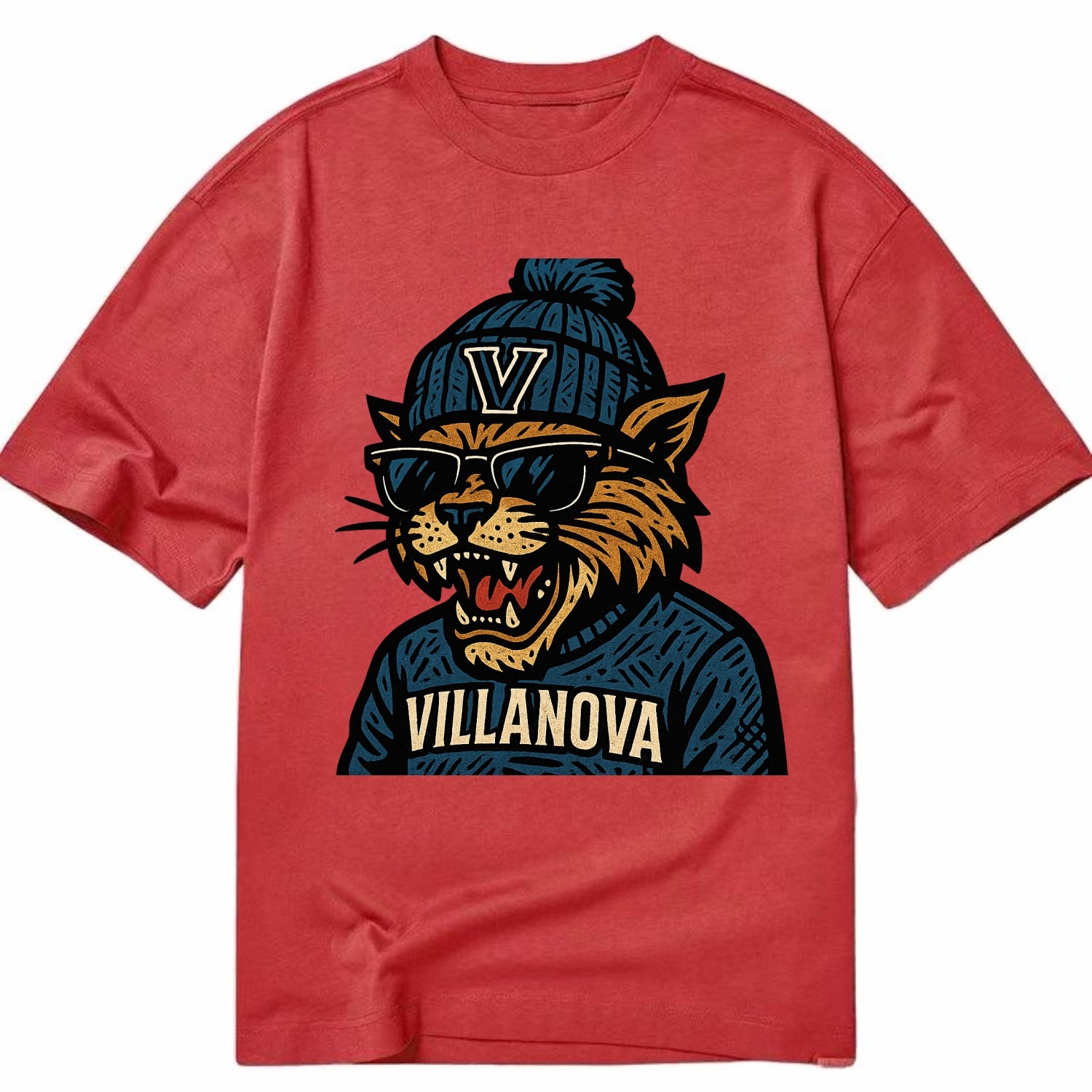 Villanova Wildcat wearing Villanova beanie with V patch - Classic T-shirt - Red