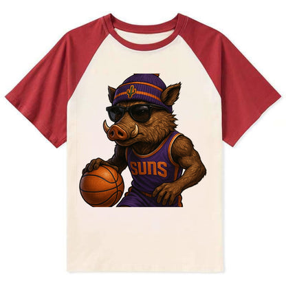 Phoenix Javelina wearing Suns beanie with cactus patch and wayfarer - Contrast Raglan T-shirt - Red