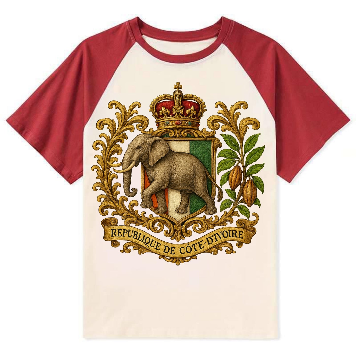 Ivory Coast Heritage Badge - Contrast Raglan T-shirt - Red