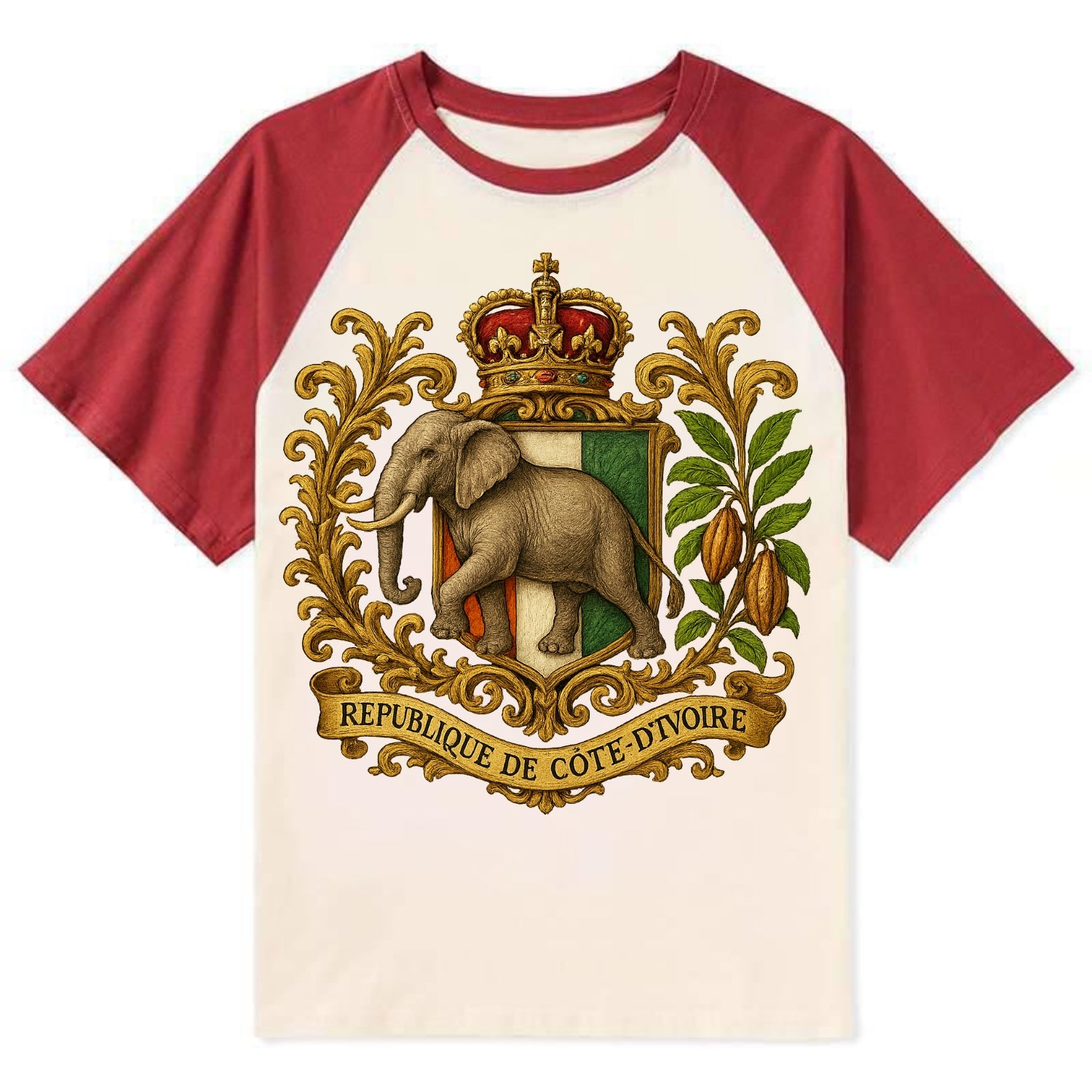 Ivory Coast Heritage Badge - Contrast Raglan T-shirt - Red