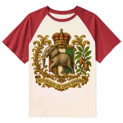 Ivory Coast Heritage Badge - Contrast Raglan T-shirt - Red
