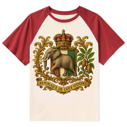 Ivory Coast Heritage Badge - Contrast Raglan T-shirt - Red