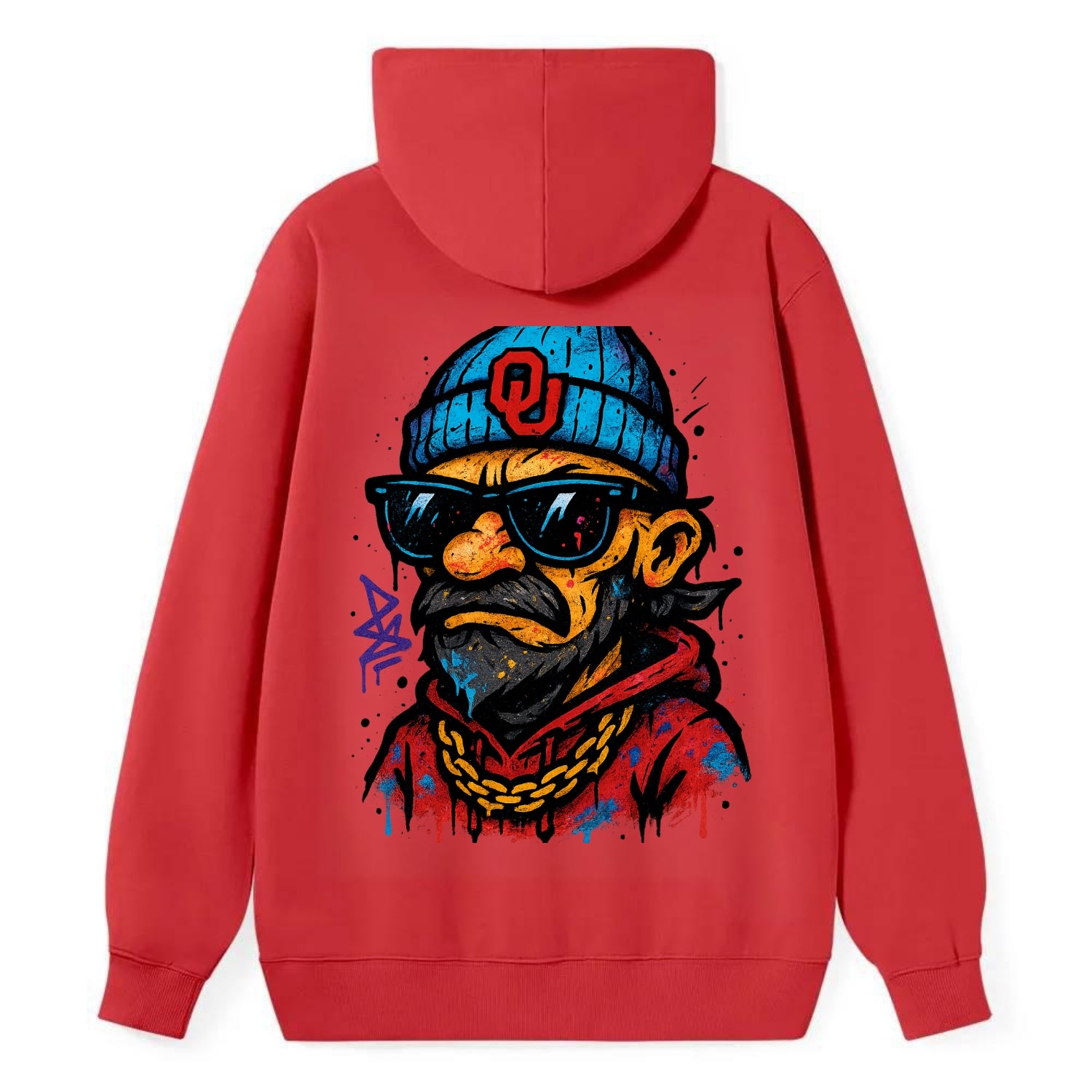 Norman Sooner wearing Oklahoma beanie with OU patch - Classic Pullover Hoodie - Red
