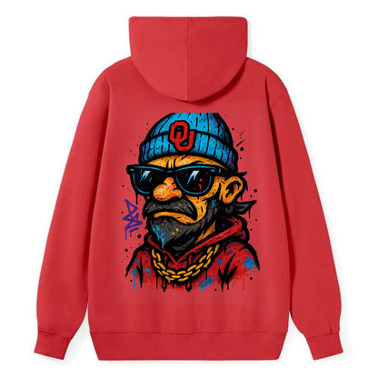 Norman Sooner wearing Oklahoma beanie with OU patch - Classic Pullover Hoodie - Red