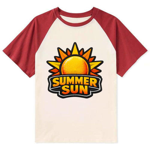 SUMMER SUN - bright sun with rays in yellow and orange , hot season - Contrast Raglan T-shirt