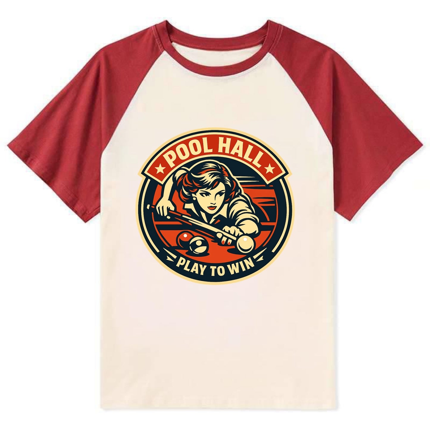 Cue Queen Emblem - Contrast Raglan T-shirt - Red