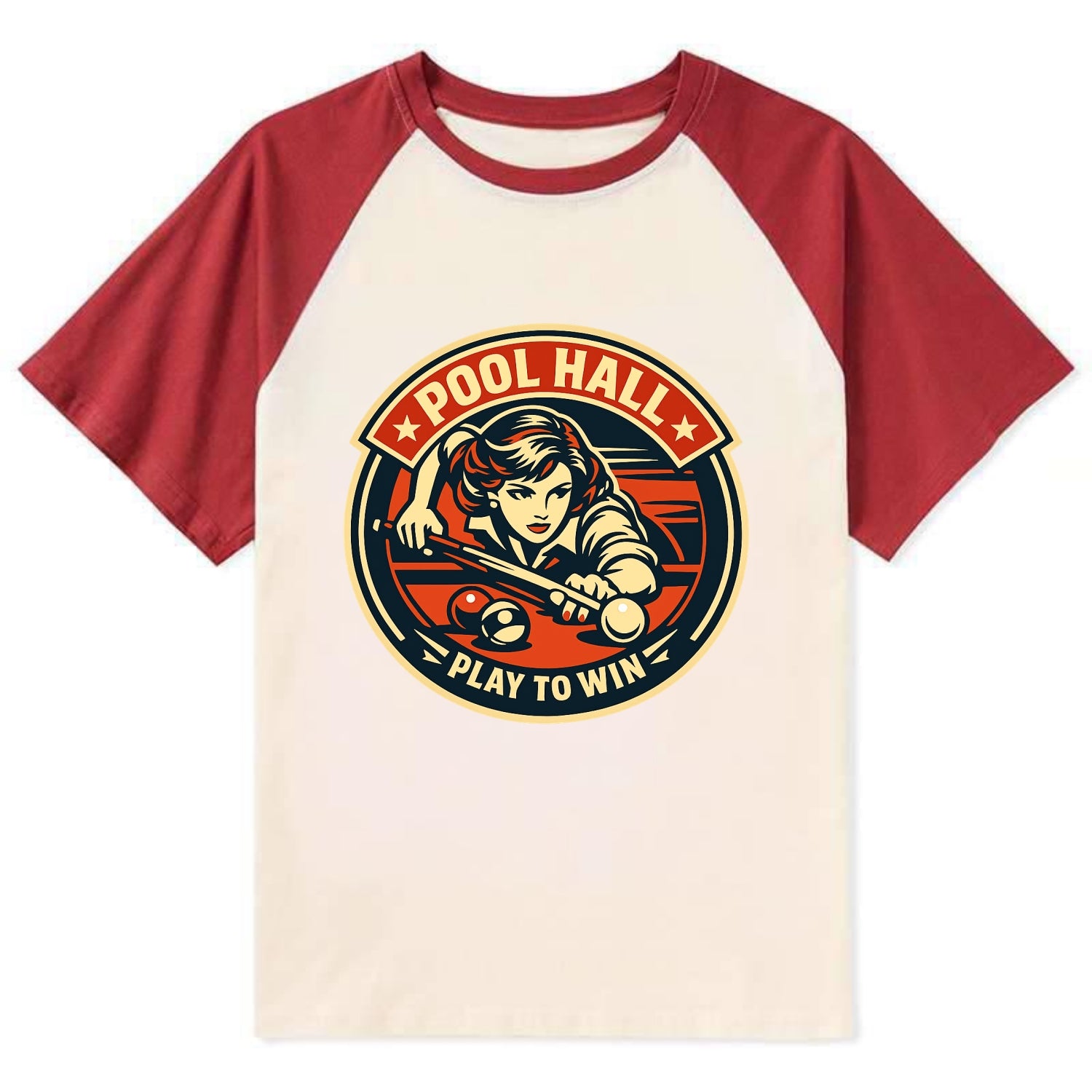 Cue Queen Emblem - Contrast Raglan T-shirt - Red