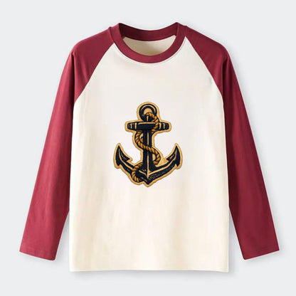 ANCHOR ROPE - classic anchor with rope in navy and gold , sailor - Raglan Long Sleeve T-Shirt - Red