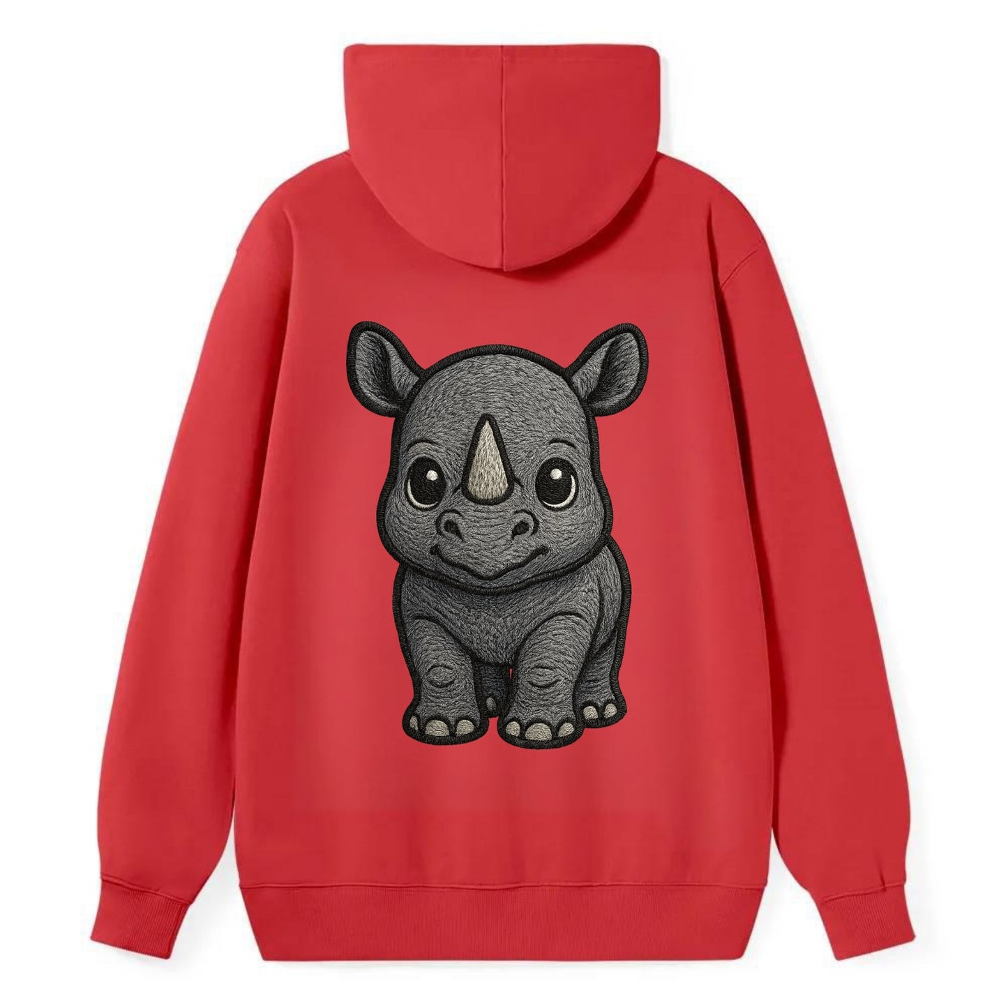 Baby Rhino - gray armor skin, tiny horn nub, round eyes, front-facing, - Classic Pullover Hoodie - Red
