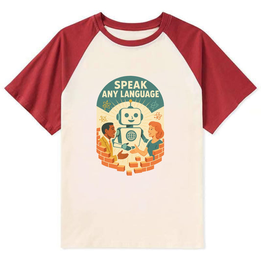 Language learning AI breaking down barriers - "Speak Any Language" - - Contrast Raglan T-shirt - Red
