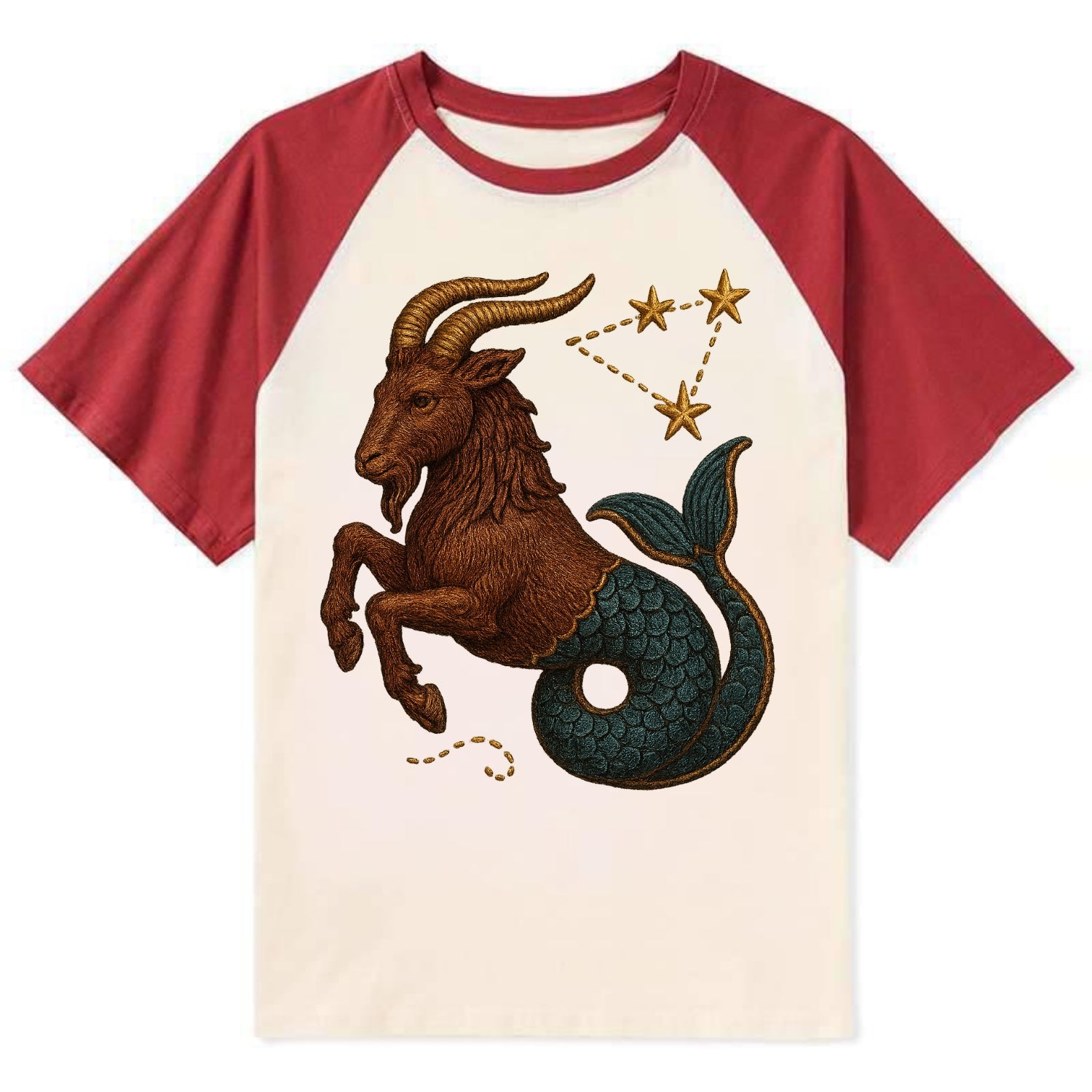 Capricorn Goat  - Contrast Raglan T-shirt - Red