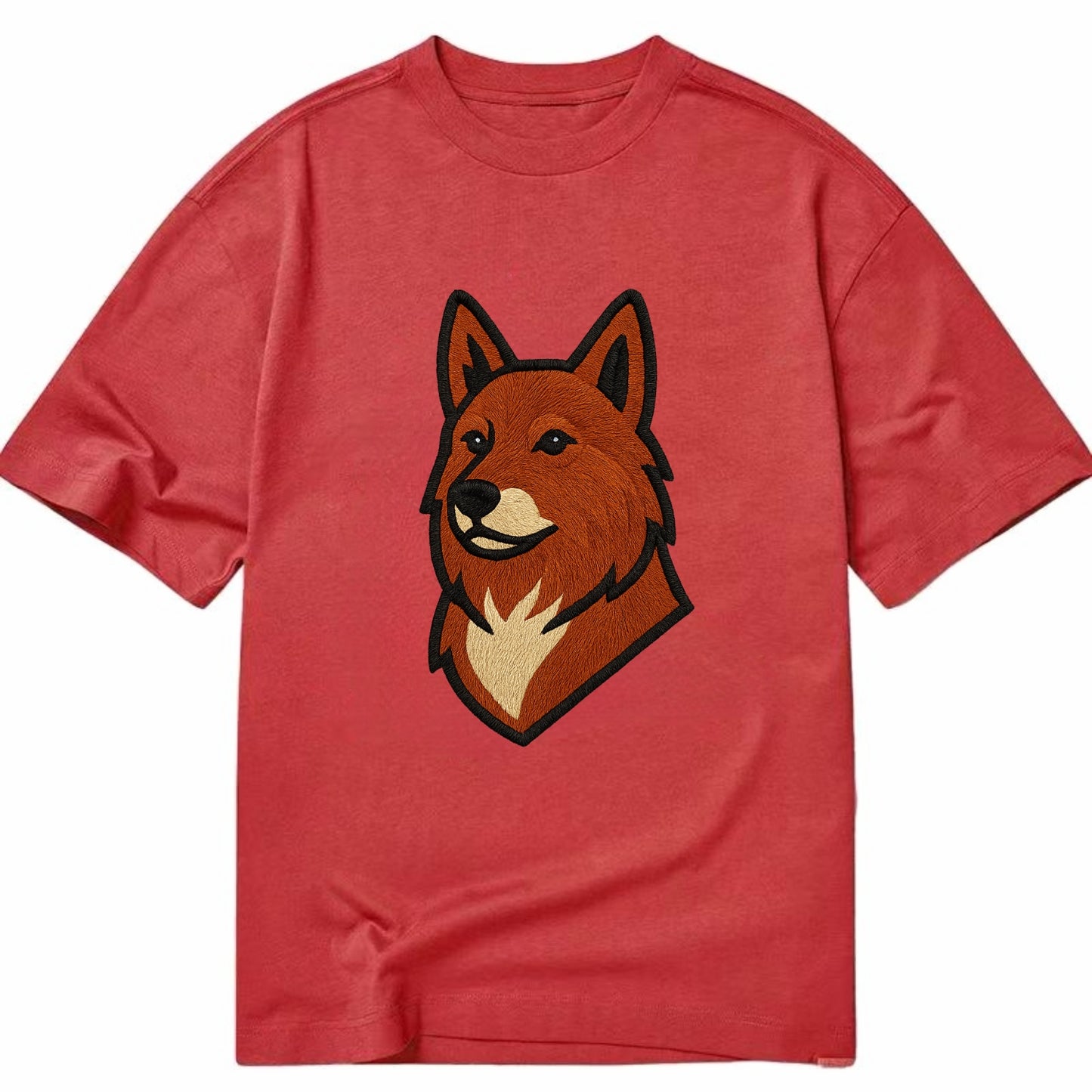 Finnish Spitz - Fox-red pointed ears embroidered pose - Classic T-shirt - Red