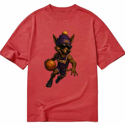Hollywood Coyote wearing Lakers beanie with Showtime patch and wayfarer sunglasses - Classic T-shirt - Red