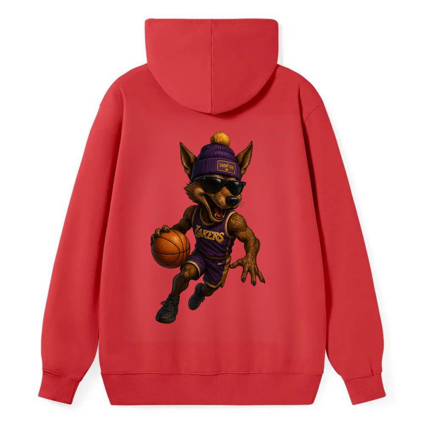 Hollywood Coyote wearing Lakers beanie with Showtime patch and wayfarer - Classic Pullover Hoodie - Red