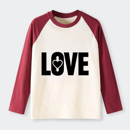 Bold typography design - "LOVE" - universal connection, heart centered - Raglan Long Sleeve T-Shirt - Red