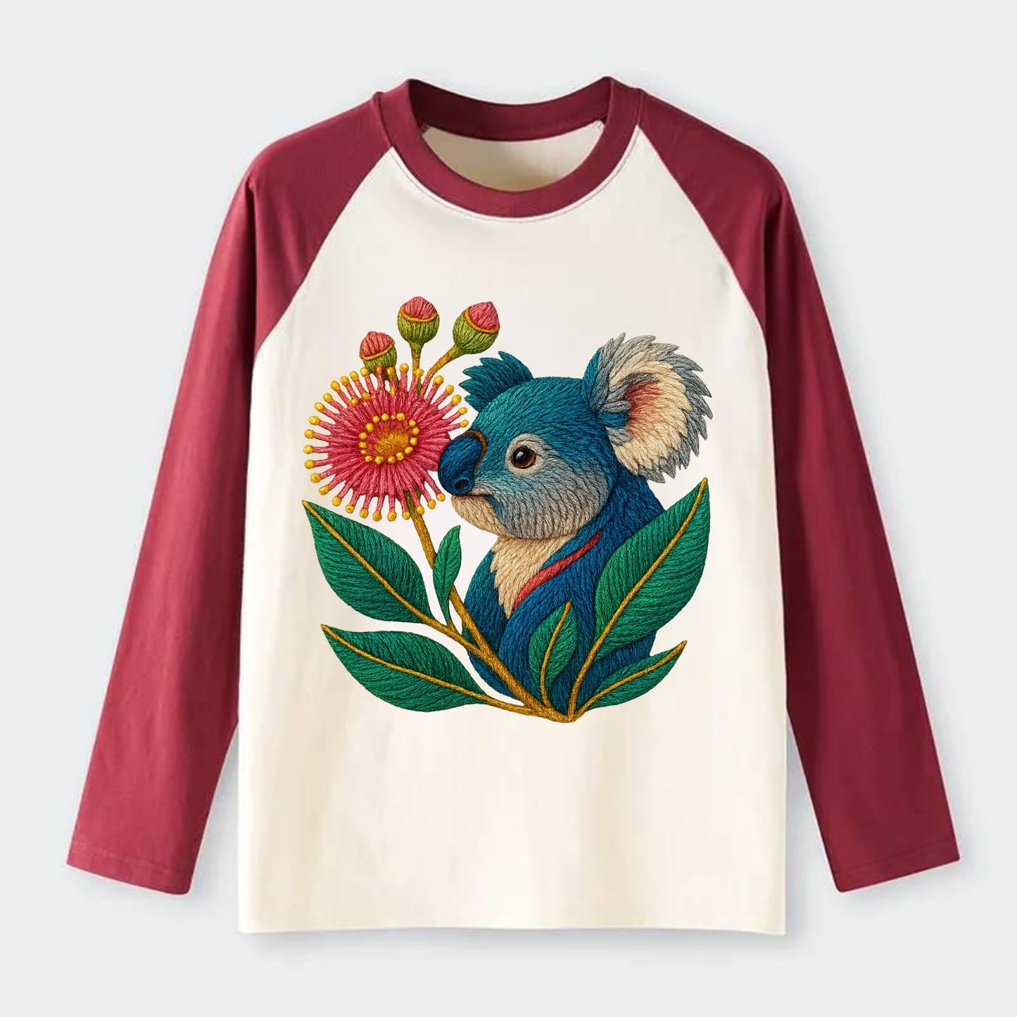 Koala Eucalyptus Bloom - Raglan Long Sleeve T-Shirt - Red