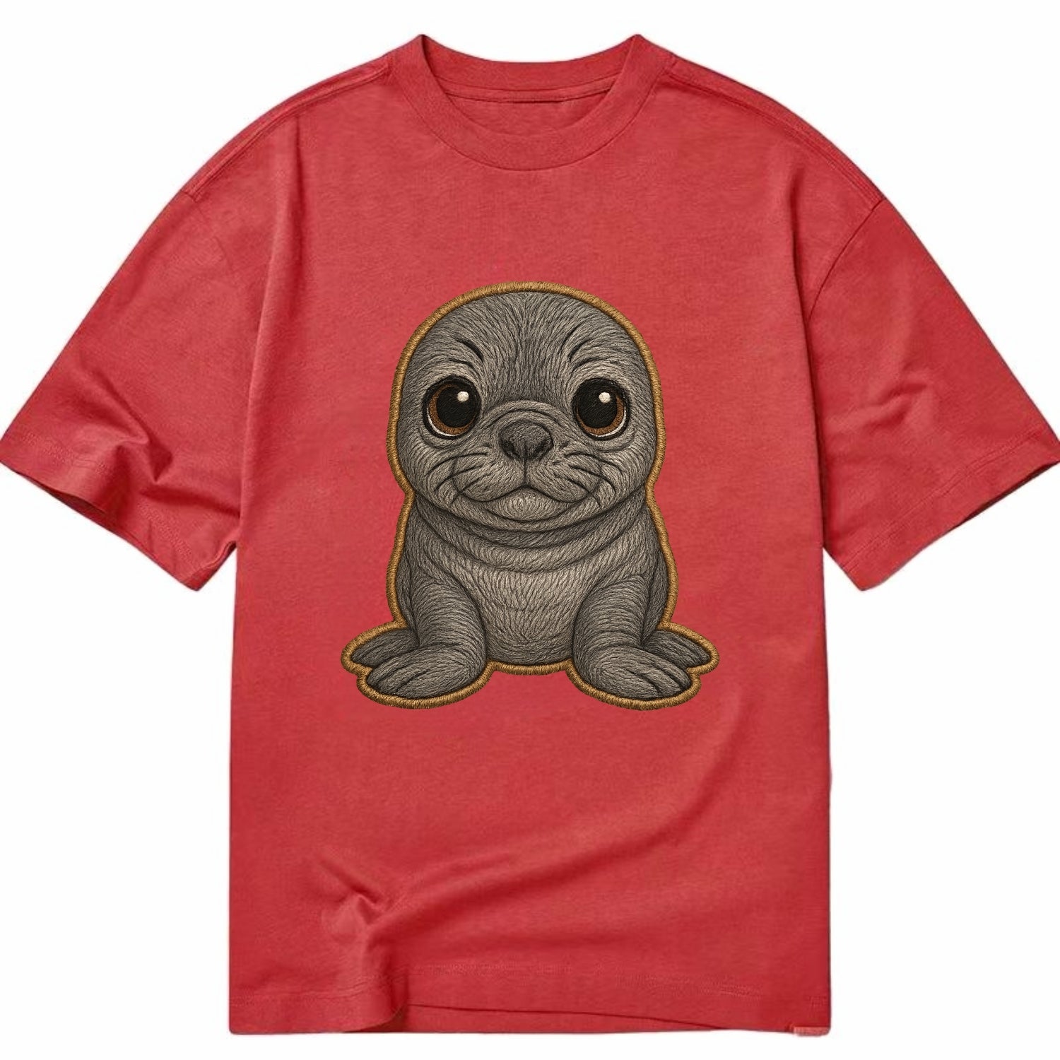 Baby Elephant Seal - gray wrinkly, tiny trunk nose, big dark eyes, front-facing, - Classic T-shirt - Red
