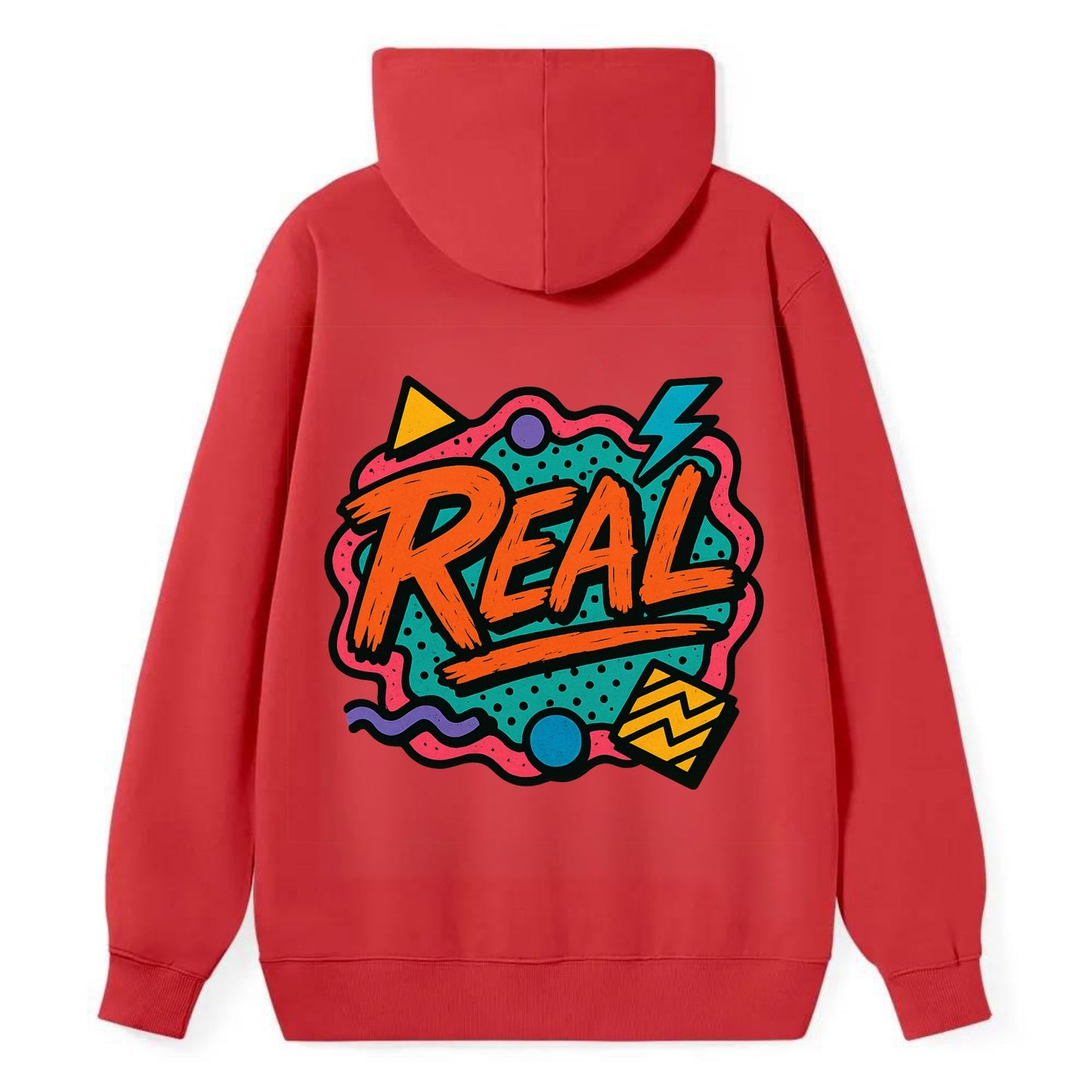 Imperfect brush strokes spelling "Real" - authenticity over perfection, - Classic Pullover Hoodie - Red