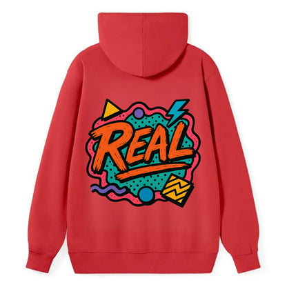 Imperfect brush strokes spelling "Real" - authenticity over perfection, - Classic Pullover Hoodie - Red
