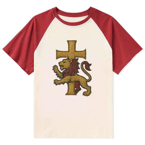Lion and Cross  - Contrast Raglan T-shirt
