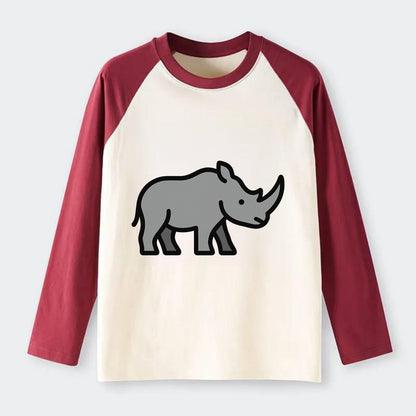Rhinoceros - Gray with horn flat side profile - Raglan Long Sleeve T-Shirt - Red