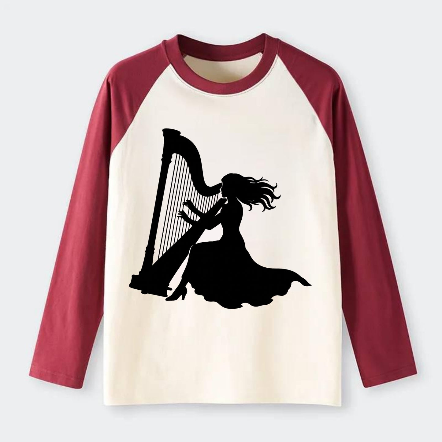 Harpist playing ethereal melody - Raglan Long Sleeve T-Shirt - Red