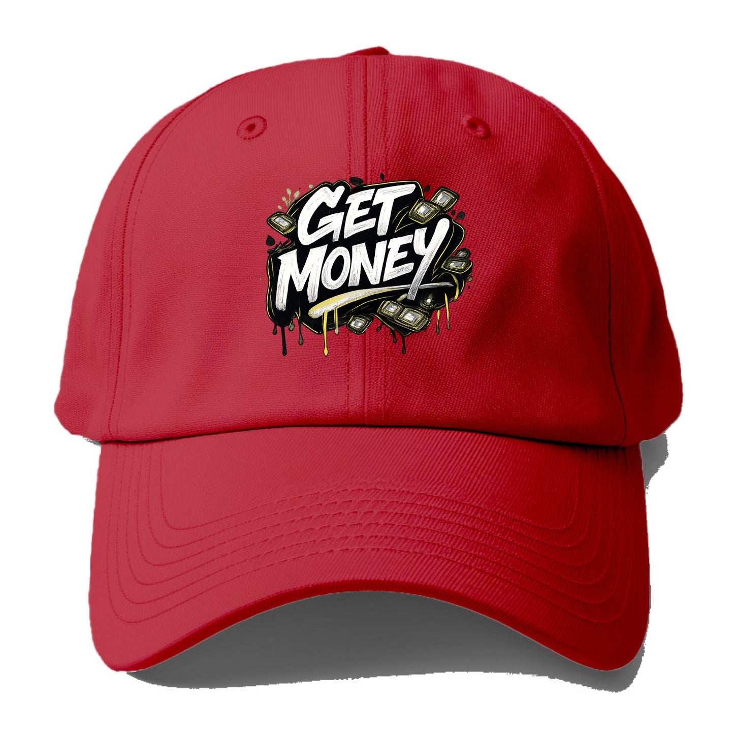 Bold typography design - "GET MONEY" - pursuit of wealth, earning - Baseball Cap - Red