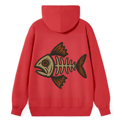 Fish Skeleton  - Classic Pullover Hoodie - Red