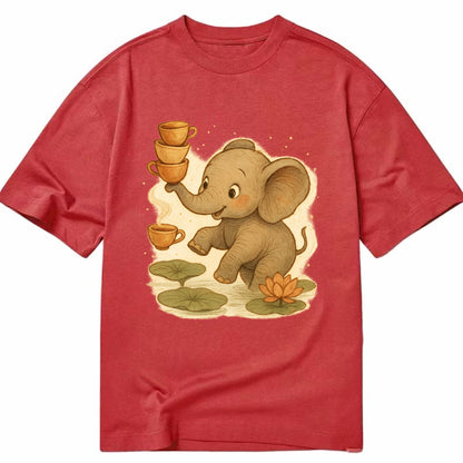 Elephant balancing teacups during a floating tea ceremony beside lotus ponds - Classic T-shirt - Red