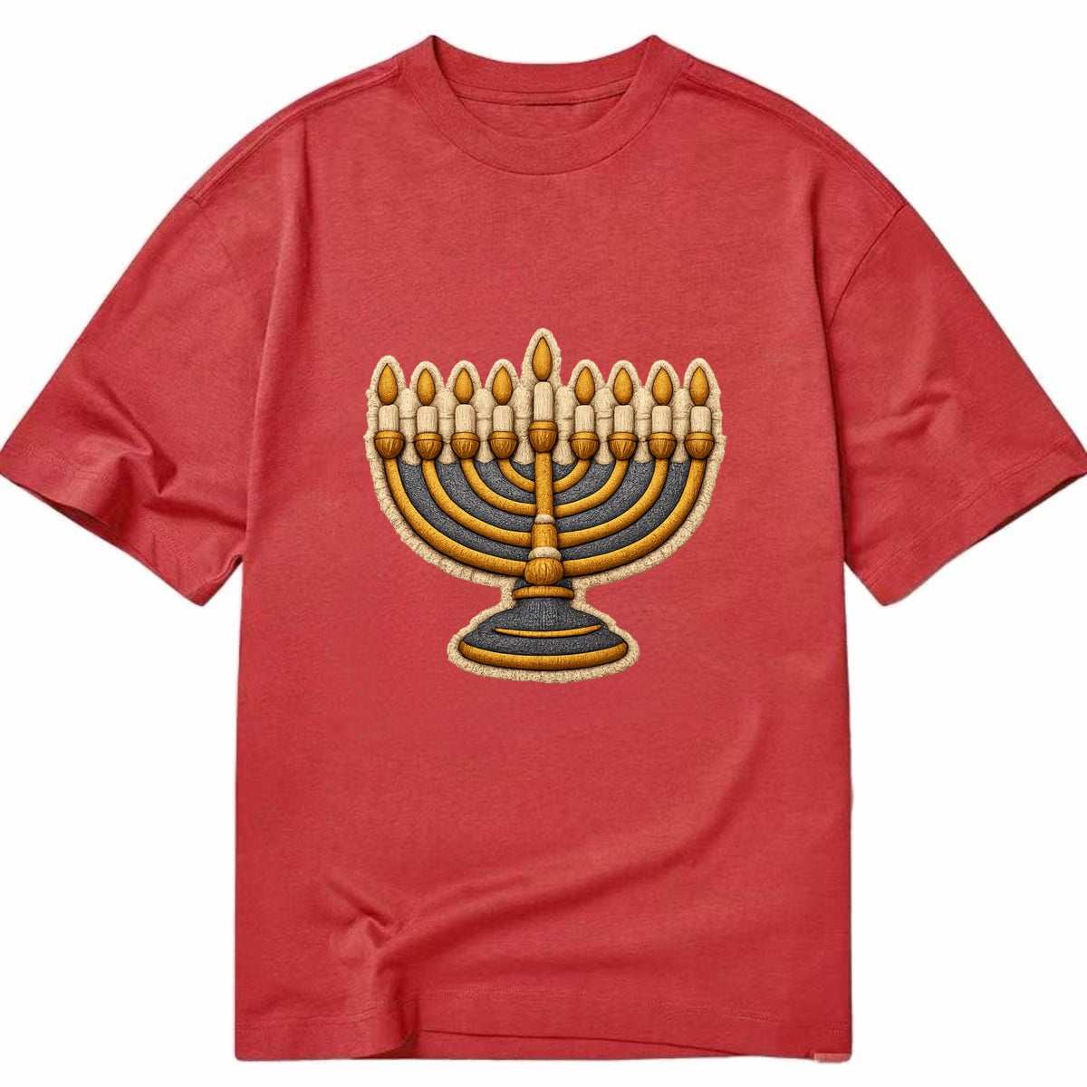 MENORAH LIGHTS - nine branch candelabra in gold and blue , Hanukkah - Classic T-shirt - Red
